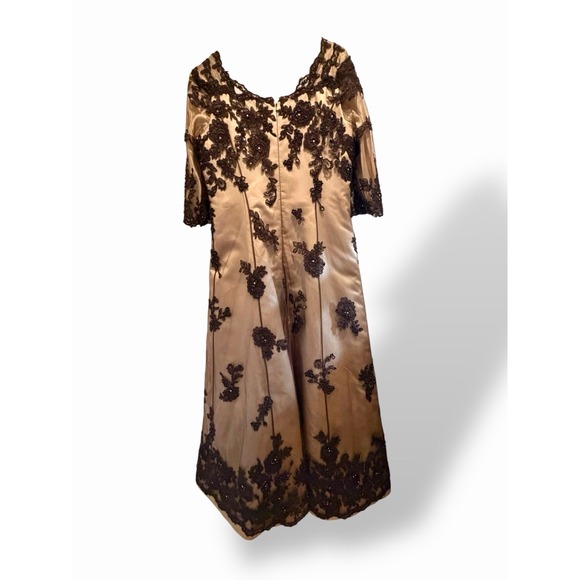 Vintage Jovani Evening Gown US Women's M/L Brown Tan Beaded Lace Mother of Bride - Picture 16 of 16